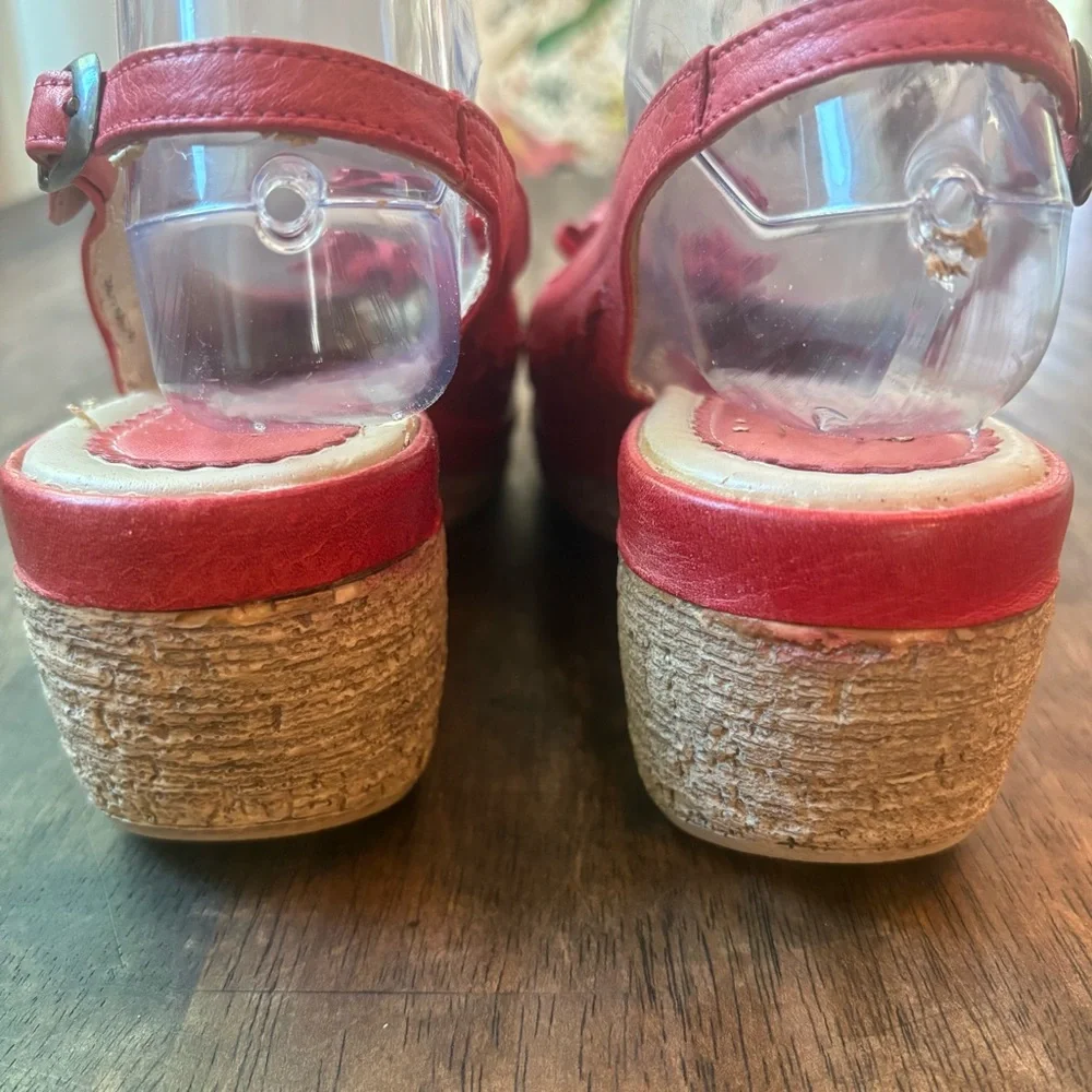 SPRING STEP Red Shoes! Open Toe. Back Strap! 2” wedge heel. Size 8.